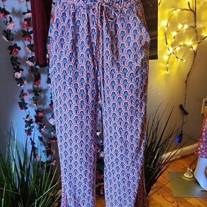 Max Studio Wide Leg Pants in Blue and Pink Floral